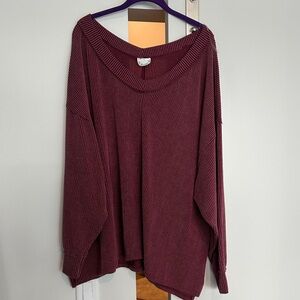 ARULA Burgundy Ribbed Knit Top